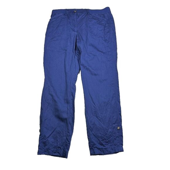 J Jill Womens Medium Ink Blue Pants Linen Blend Stretch Button Hem Convertible - Picture 1 of 15